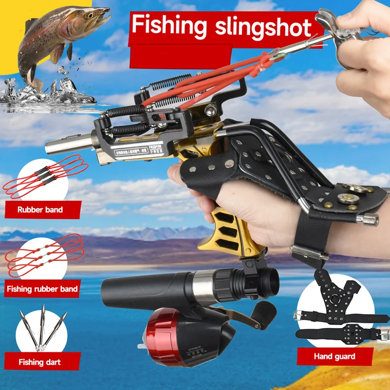 

Metal Fish Shooting Slingshot Outdoor High-quality New Cool Red/black Two-color Hunting Powerful Fish Darts Wild Fishing Package