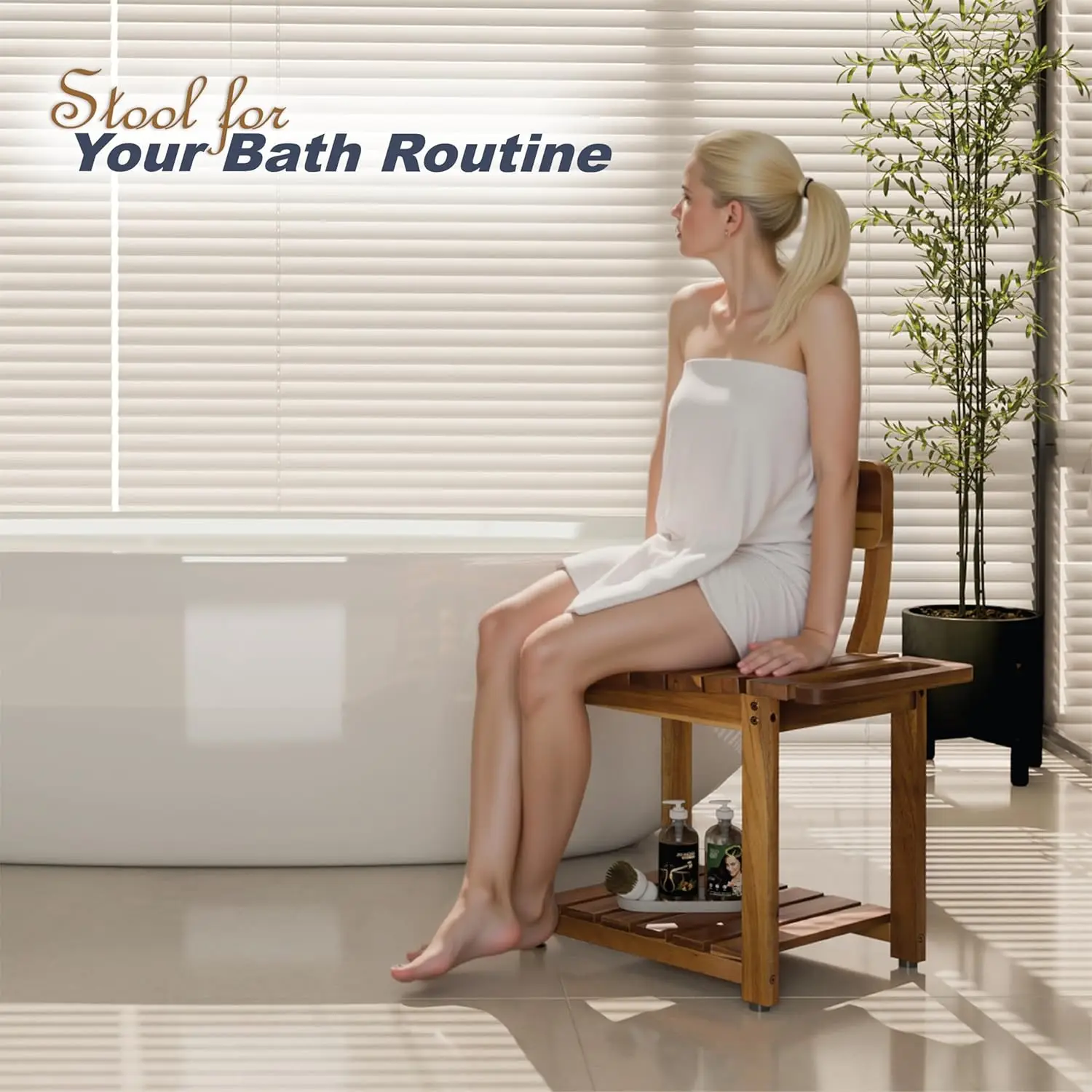 23.4'' Shower Chair with Backrest Bath Chair for Inside Shower or Tub, Supports Up to 450 lbs, Heavy Duty Design