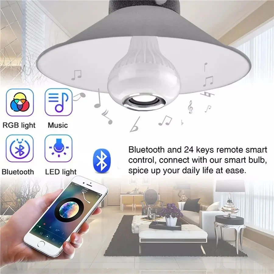 LED Music Light Bulb with Built-in Bluetooth Speaker Wireless Smart Light Bulb with Remote Control RGB Color Changing Speaker