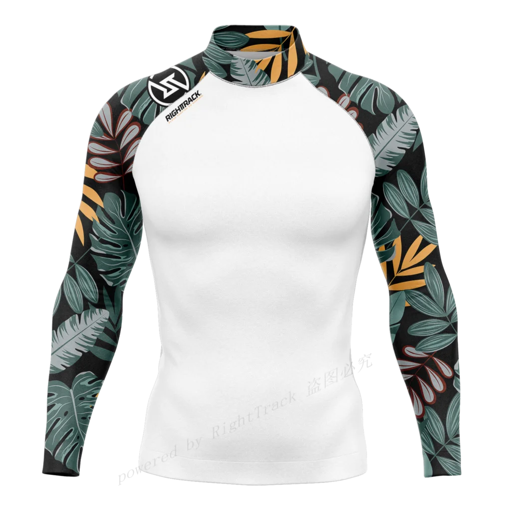 Hot Men\'s Rashguard Long Sleeve Surfing Shirts Sunscreen Lycra Fabric Surf Sweatshirt UV Protection RightTrack Swimwear