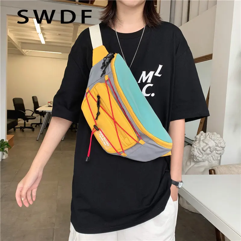 Waterproof Unisex Banana Shape Belt Bags Sport Large capacity Hip Hop  Package Chest Packs Fanny Pack Canvas Waist Bag BLUE 