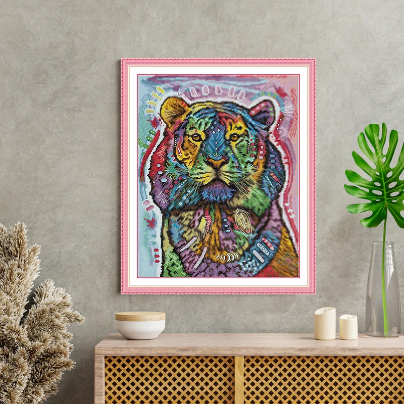 Joy Sunday Kreuzstich-Set, Tiger-Muster, gezählt, bedruckte Leinwand, Aida 16CT, 14CT, 11CT, DIY-Handstickerei-Sets, Kunsthandwerk, neu – Detail 4