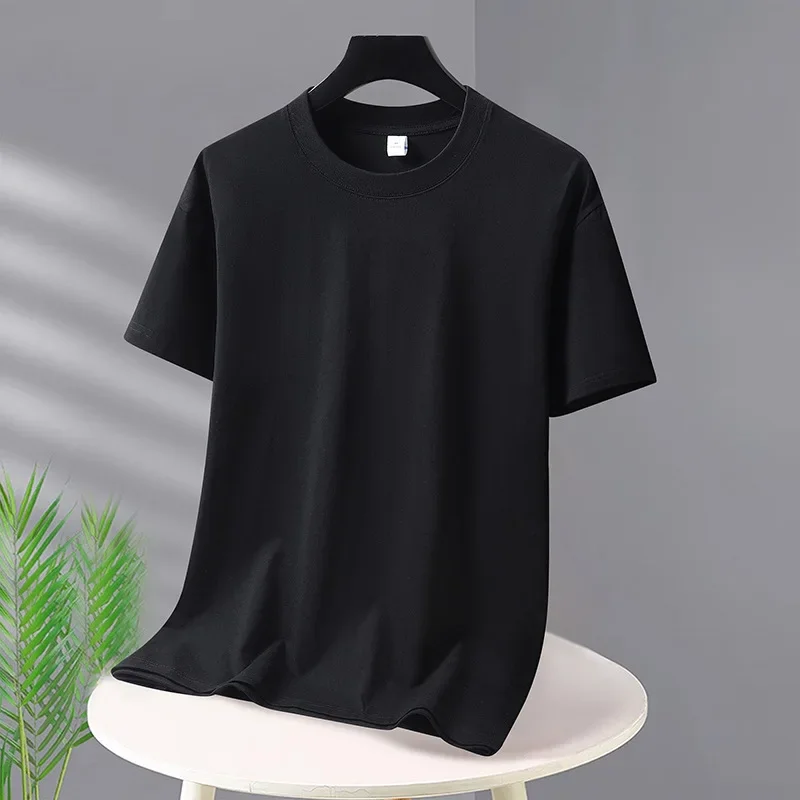 T-shirt da uomo 2025 estiva oversize in cotone, casual, di alta qualità, a maniche corte, tinta unita, top sportivo basic - immagine 2