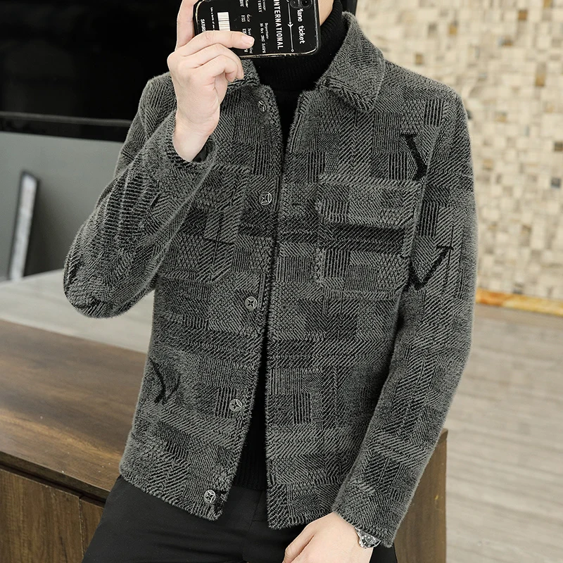

Autumn Winter Fashion Striped Wool Blends Jackets Men Casual Business Short Trench Coat Social Streetwear Overcoat Men Clothing