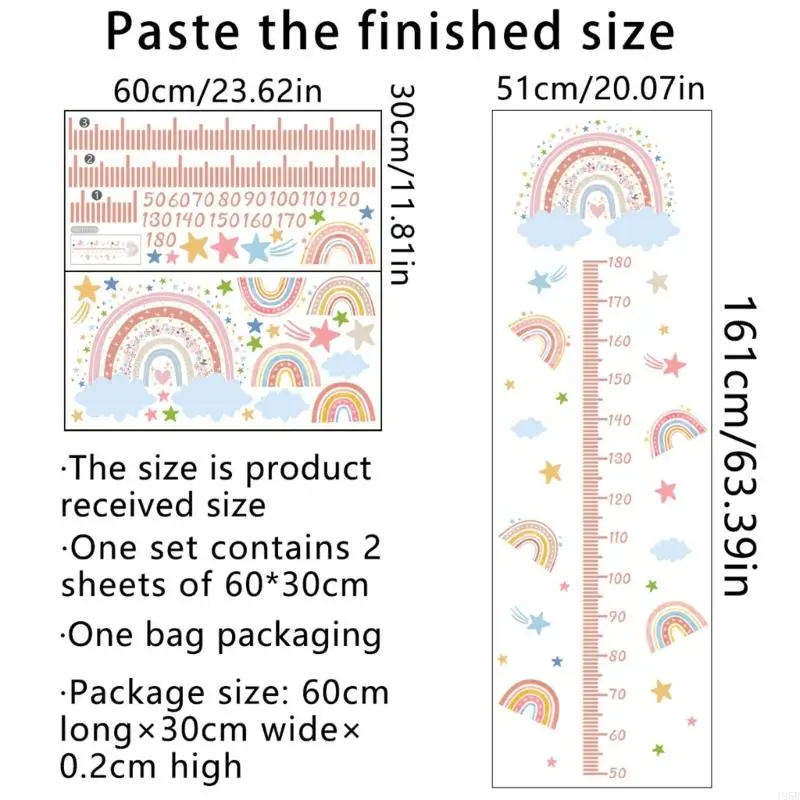 195B Child Growth Chart Wall Decal with Rainbow Designs Height Measurement Sticker
