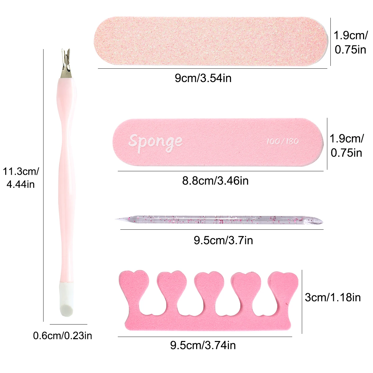 일회용 네일 클리닝 도구 세트(큐티클 푸셔, 네일 파일, 네일 분리기, 네일 광택기 포함); 5종 네일 케어 세트