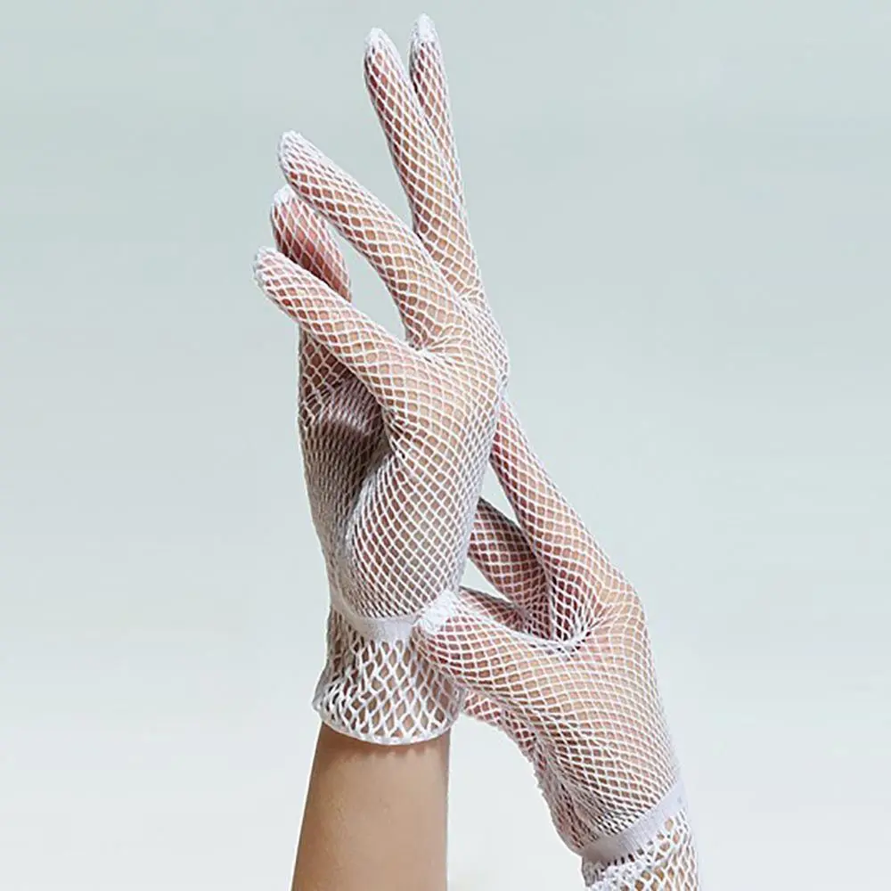 

Party White Black Nylon Wedding Mesh Fishnet Gloves Lace Finger Bride Mittens Uv-proof Driving