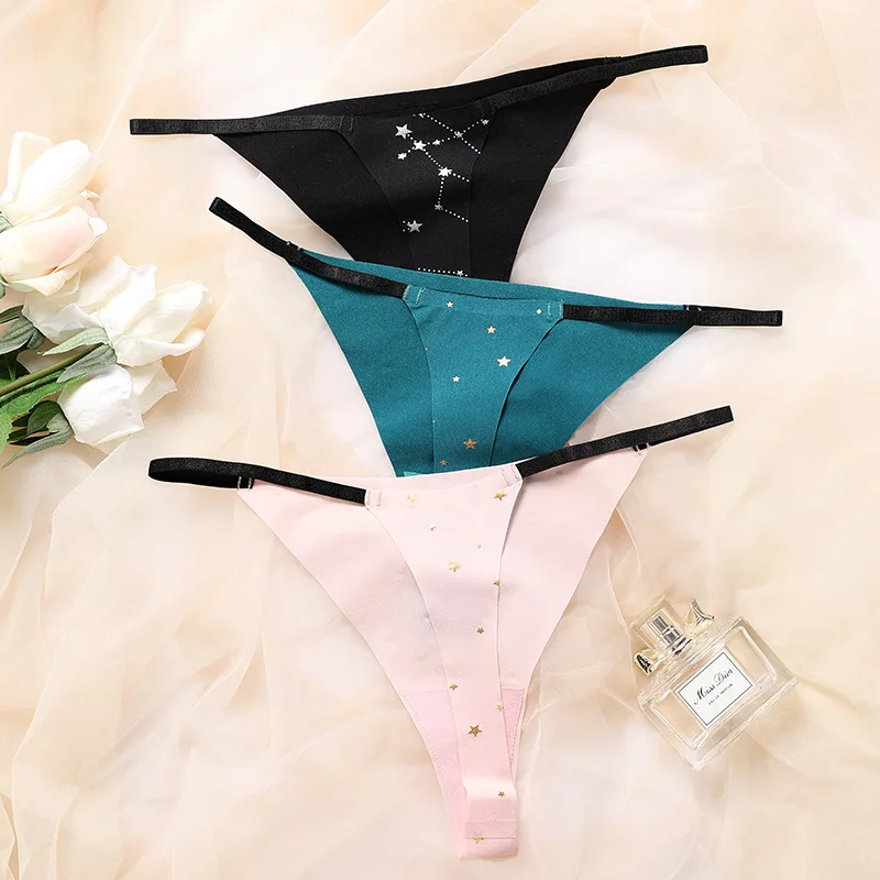 

Thin cotton crotch underwear ice silk seamless T pants starry sky printed sports ladies thong