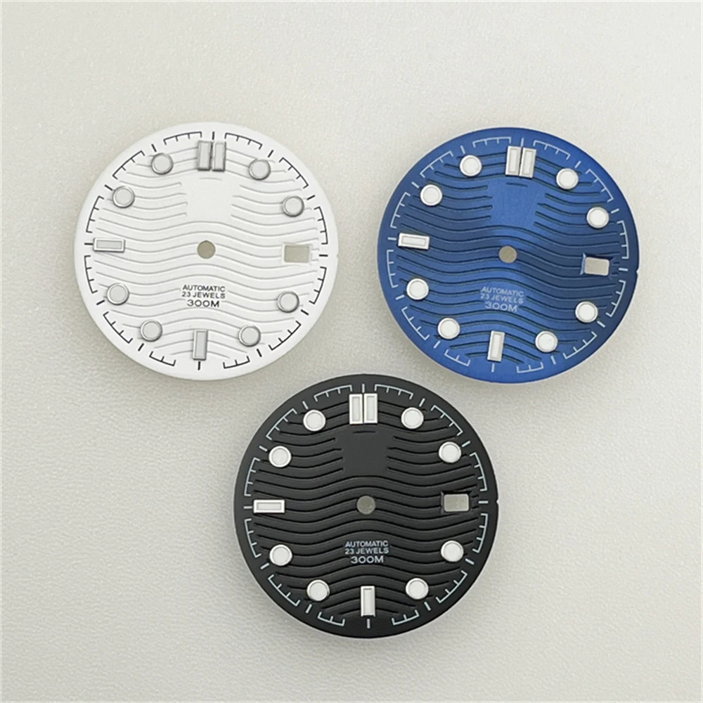 

NH35 Dial 31mm Blue Green Night Glow Luminous Watch Dial Fits for NH35A/NH36A Movement, Black/White/Blue Watch Dial 3.0 o'clock