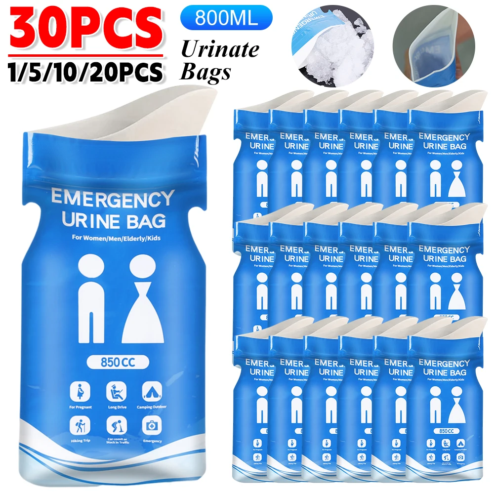 Disposable Urine Bag 30-1PCS Outdoor Emergency Urine Bags 850ml Disposable Travel Mini Mobile Toilet Portable Urinal Bag For Female Baby Male Vomiting