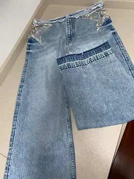 American street star hollow diamond design Harajuku style women jeans y2k new loose jeans fashion women street jeans