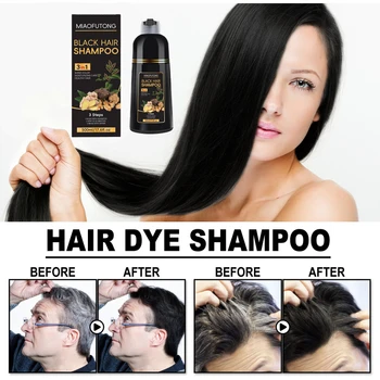 Shampoo Colorante per Capelli a Lunga Durata 3 in 1, Tinta Nera per Donne e Uomini, Crema Naturale a Base di Erbe Sicura per Coprire Capelli Bianchi e Grigi