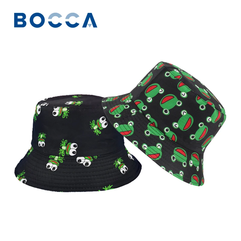 

Bocca Cartoon Bucket Hat Frog Print Panama Fisherman Hats For Men Women Double Sides Foldable Casual Cap Beach Travel Outdoor