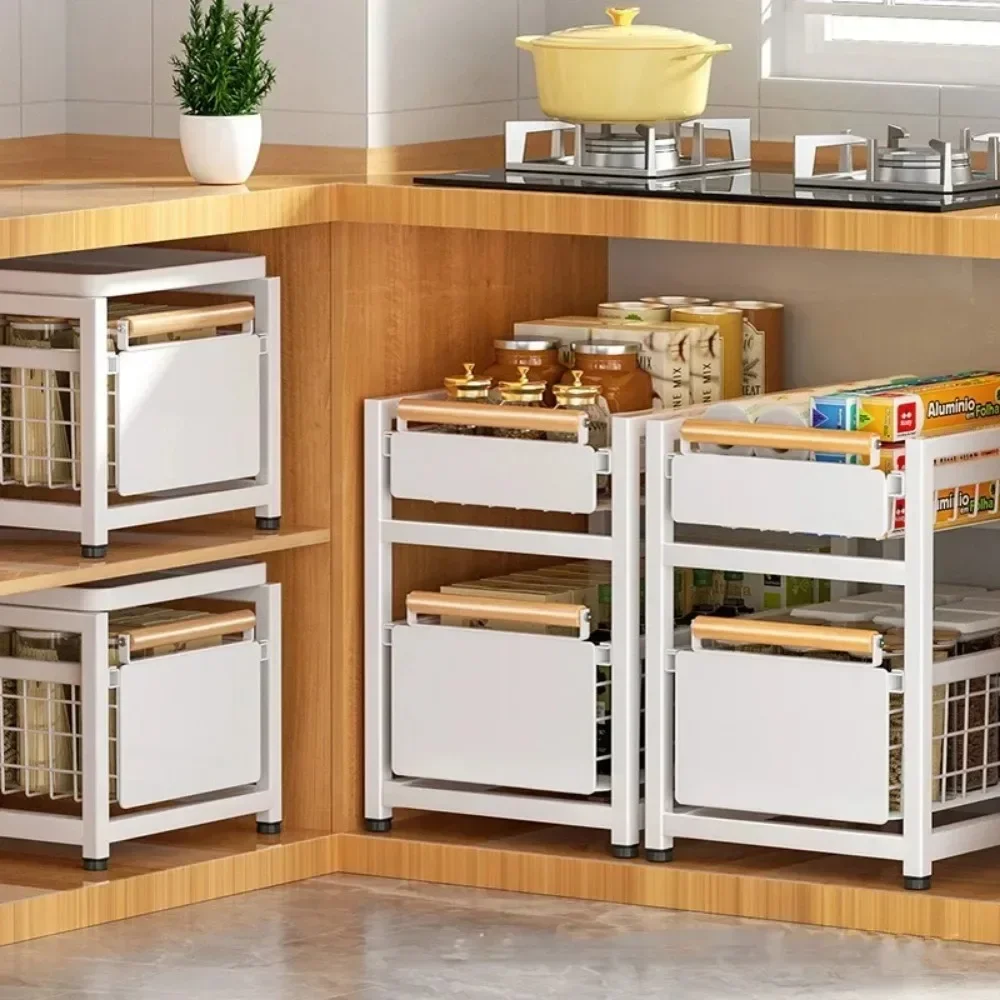 Sink Storage Rack Pull-Out Layered Seasoning Racks Kitchen Under Sinks Organizer Shelf Multipurpose Slide-out Under Sink Cabinet