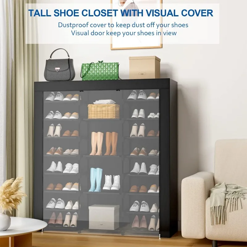 9-Tier Large Tall Shoe Rack with Covers 40-46 Pairs, Sneaker Rack Organizer Shoes Cabinet Closed Shelves Shoe Stand Holder