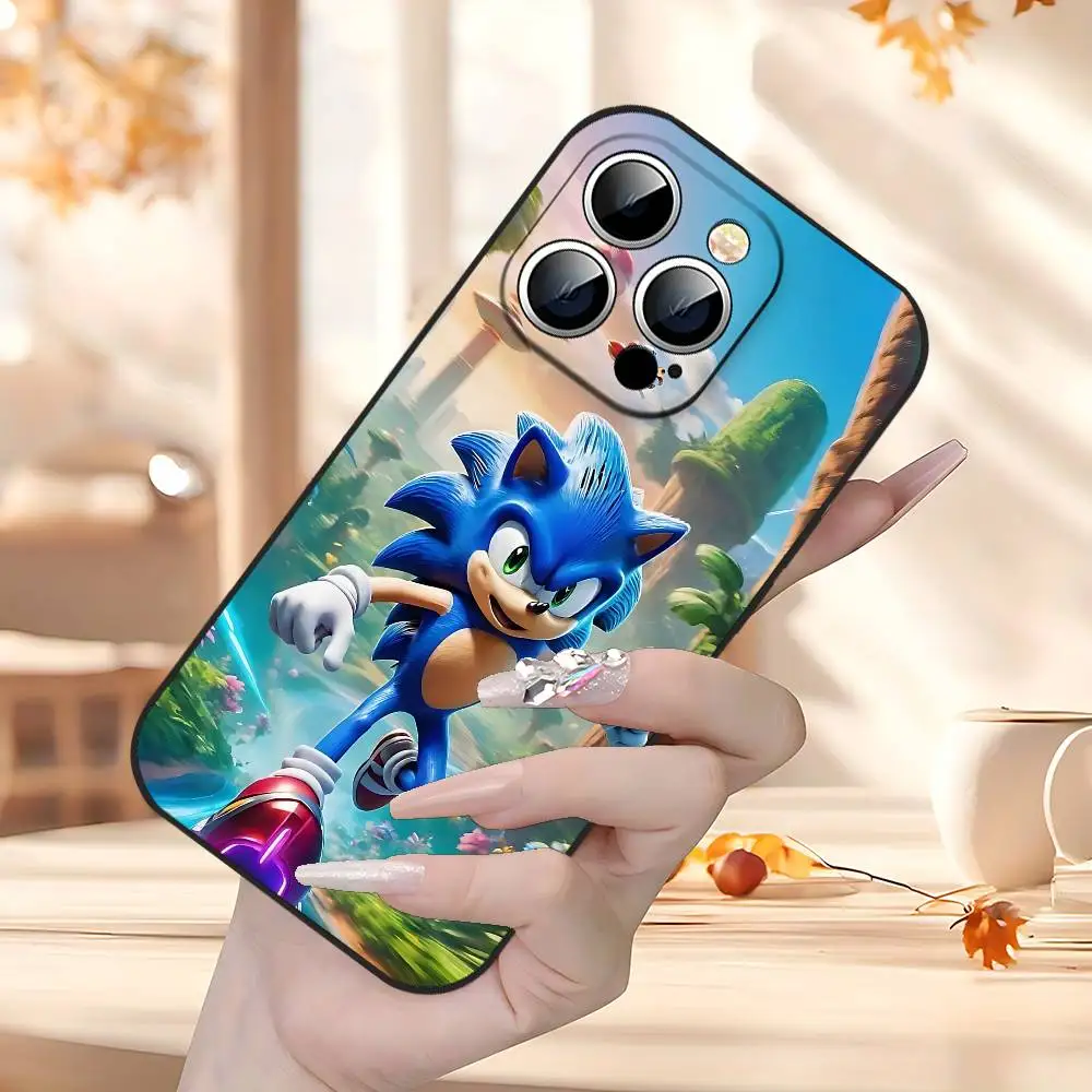 카툰-소닉스 폰 케이스 블랙, 아이폰 17,16,15,11,13,14 프로 맥스, 플러스, X, Xr, Xs 맥스, 13미니에 적합