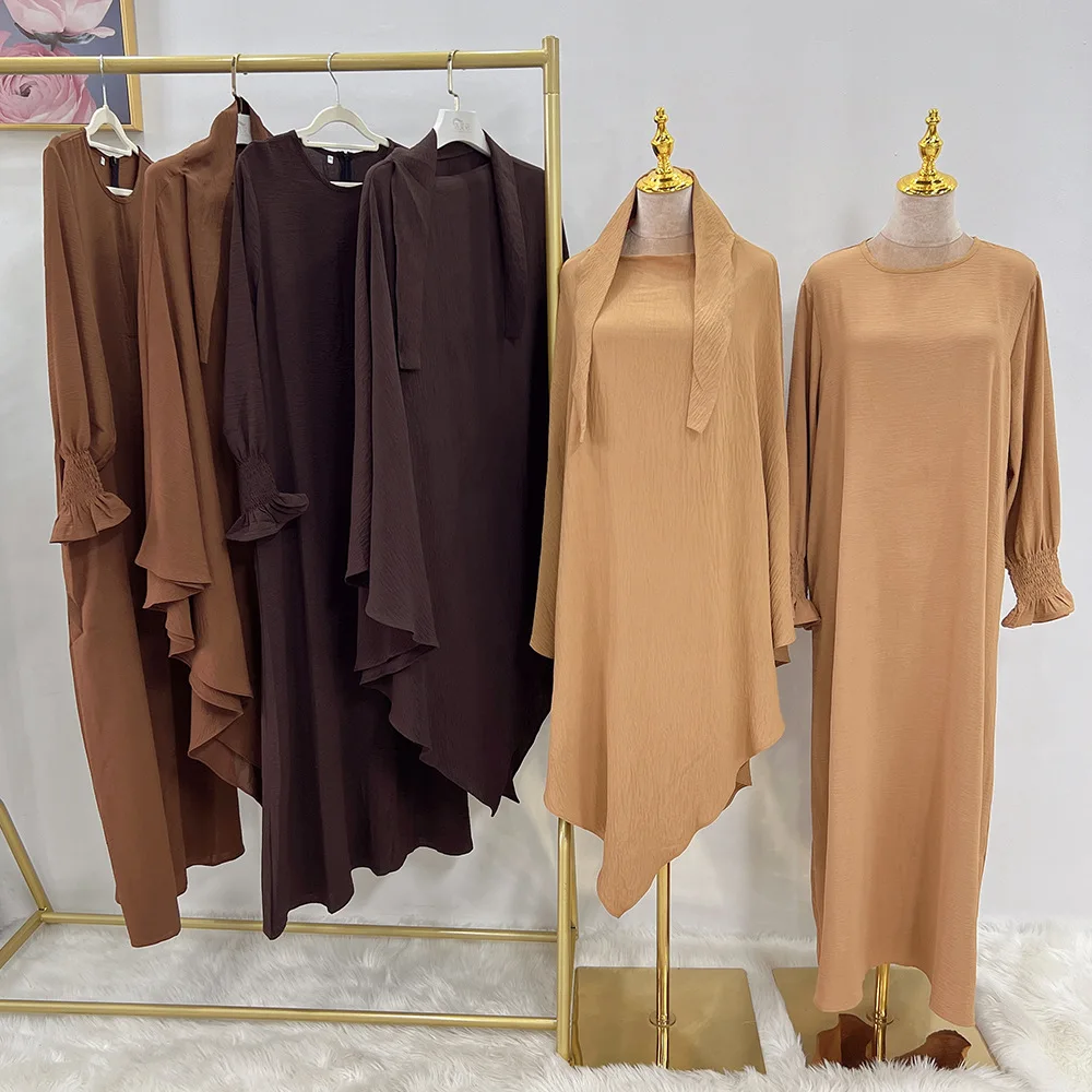 

Overhead Eid Hooded Women Muslim Hijab Dresses 2 Piece Sets Prayer Garment Kaftan Abaya Ramadan Long Khimar Gown Islam Clothing