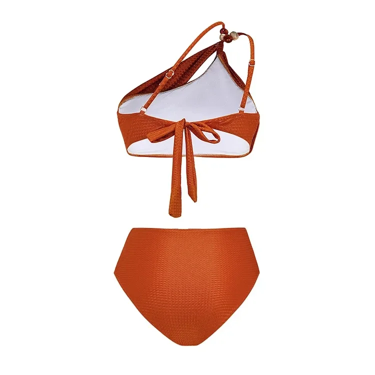 2024 Women's swimsuit  Stones Beaded One Shoulder Bikini Swimsuit and Sarong Summer Swimwear Women Beachwear Bathing Suit