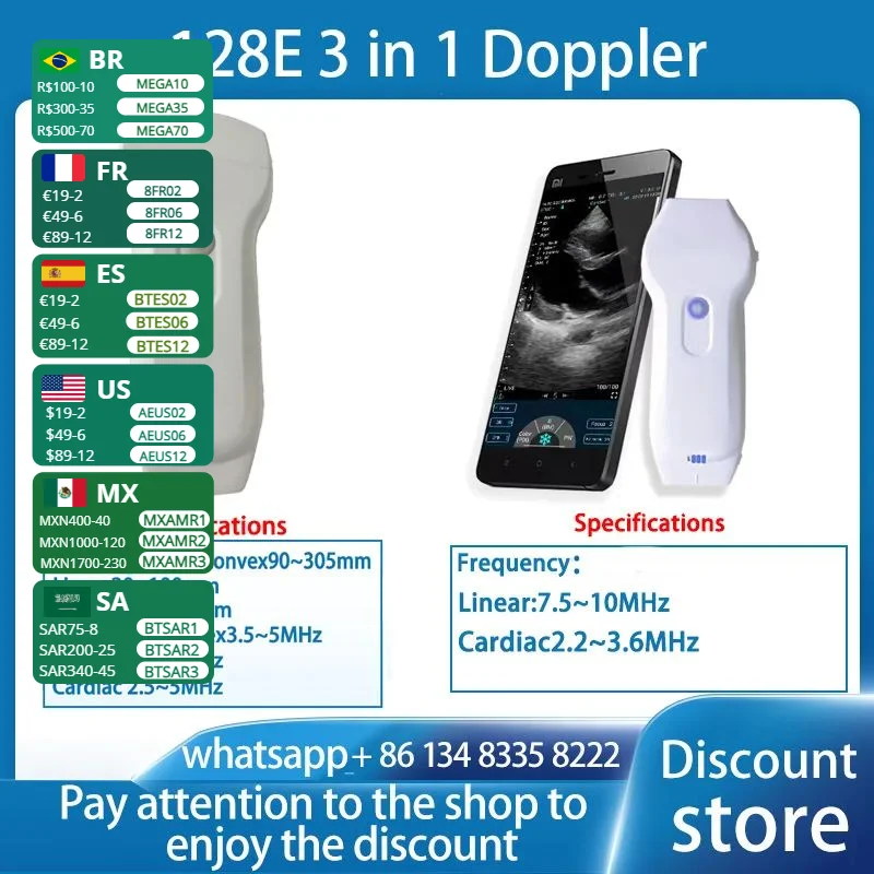 Color Ultrasound Doppler 3 in 1 Probe Convex Linear Phased Array Support iOS Android Windows Complimentary Suitcase