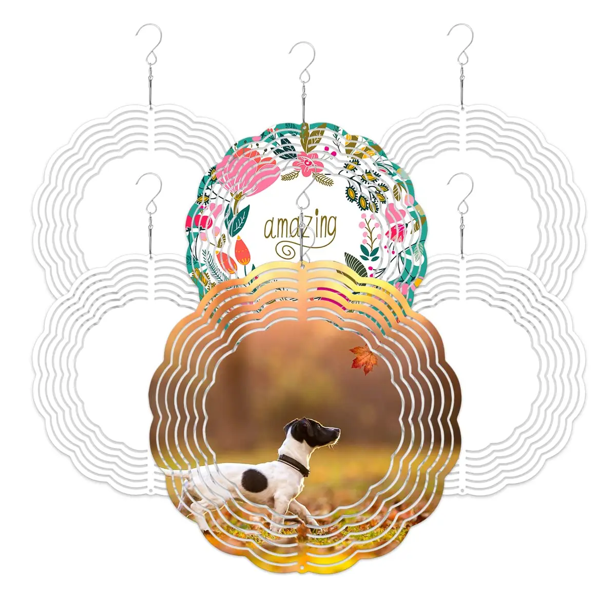 

2/3Pcs 8 Inches Aluminum 3D Sublimation Wind Spinner Double Sided Circle Sublimation Garden Wind Spinners Blanks for Heat Press