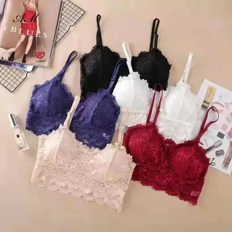 Women Lace Bra Lingerie French V Neck Cropped Seamless Embroidery
