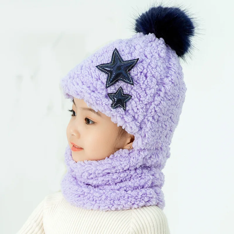 Winter Children's Hats Warm Boys and Girls Hats Bibs Baby Ear Caps Cute Plush Hats To Cover The Face Tide Scarf Baby Girl Hat