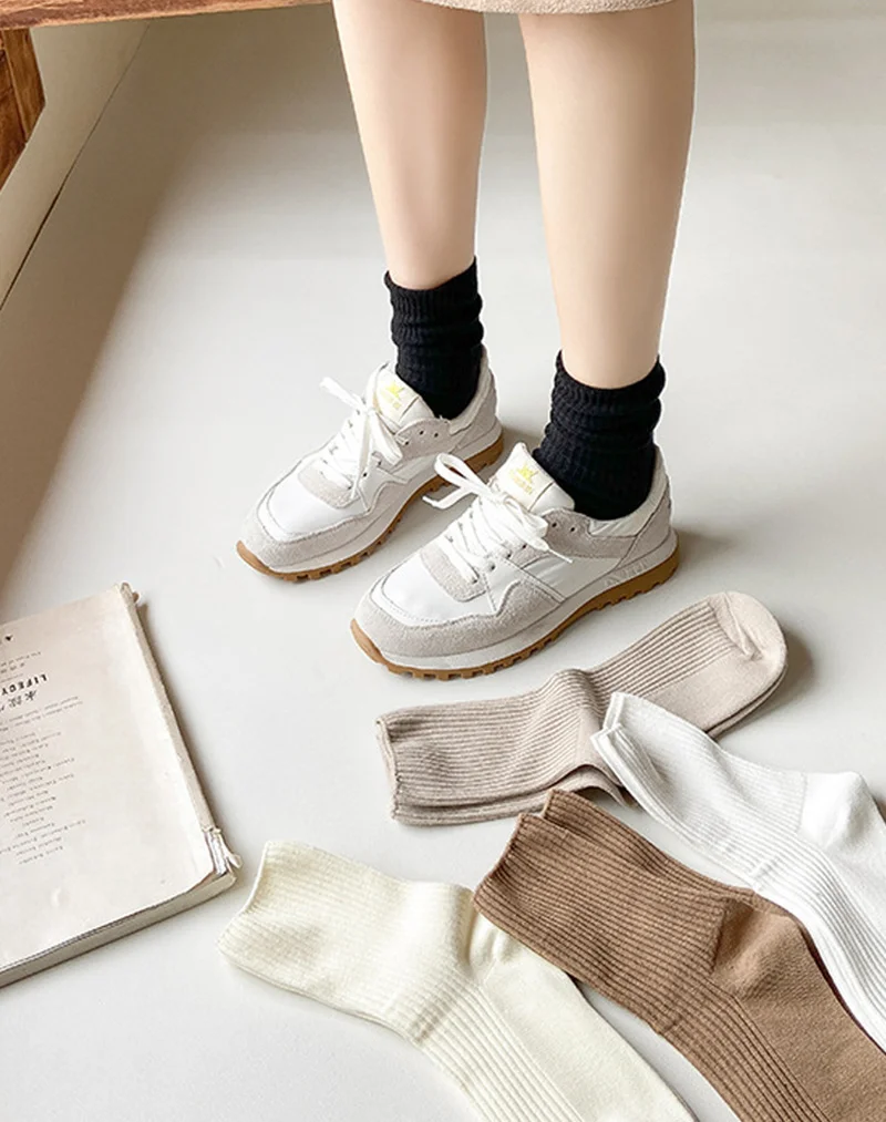 CHAOZHU Herbst Winter Rot Braun Farbe Serie Frauen Lose Socken Rippe Baumwolle Mode Grundlegende Täglichen Klassische Socke Weibliche – Detail 9