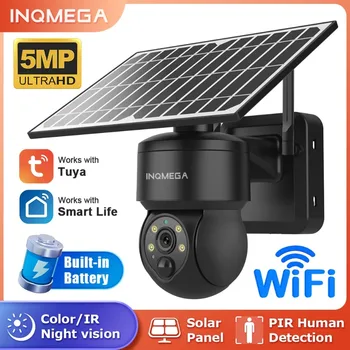 INQMEGA Tuya Smart 5MP Telecamera solare WiFi PTZ Telecamere di sorveglianza IP Wireless PIR Monitoraggio umano Visione notturna a colori IP66