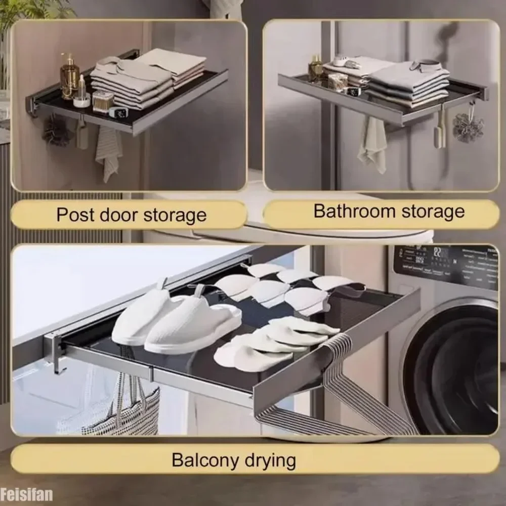 Bathroom Retractable Laundry Drying Rack Aluminum Space Saving Thicken Clothes Hanger Rack for Closet Laundry Room Home Supplies 4
