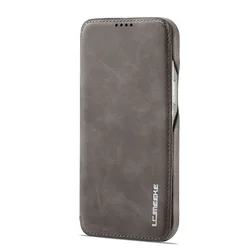 Deluxe Leather Flip Wallet Case with Magnetic Closure and Card Slots for iPhone 12 Mini 13 Mini (Coffee)