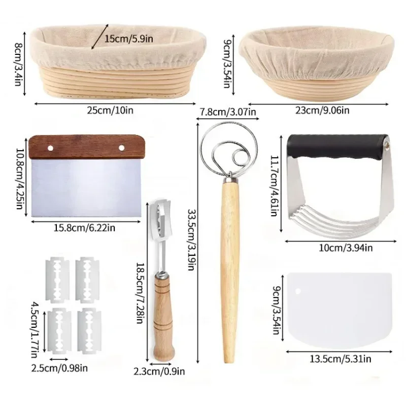 Yeast Starter Kit Proofing Basket Set Round Fermentation Basket Scraper Baking Mixer cutter beater French bread utensils