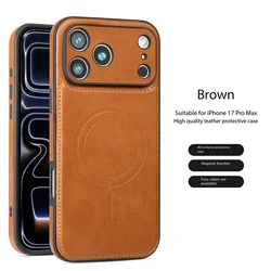 Premium Magnetic Leather Case with Wireless Shockproof MagSafe Cover - iPhone 16 Pro (Brown)