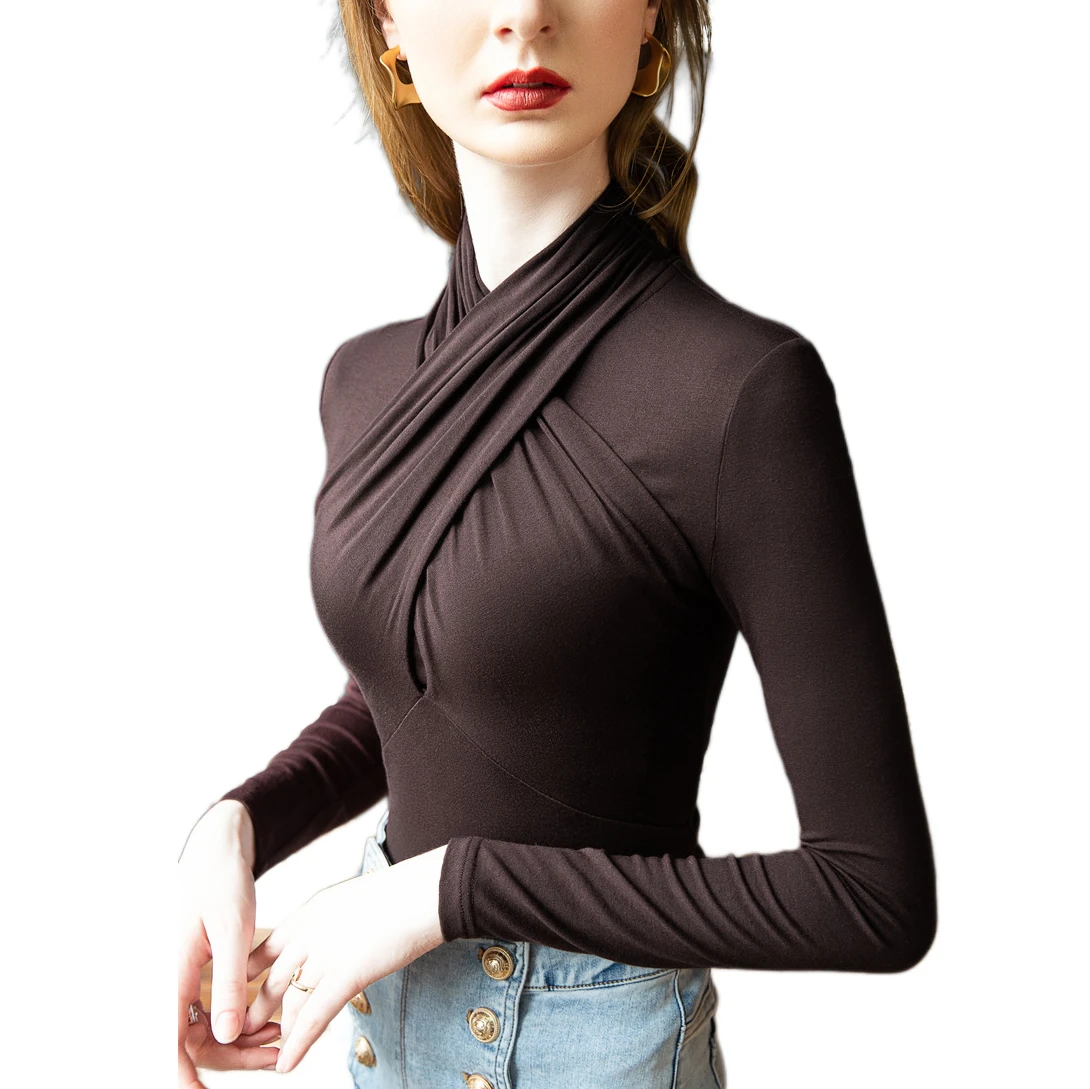 Women Long Sleeve Tops for Winter Autumn Modal V Neck Women T shirts Solid Color Basic Shirts