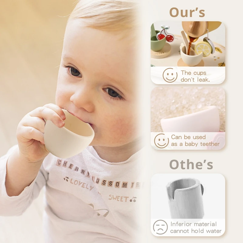 Children Montessori Toy BPA Free Silicone Teapot Teacup Simulation Kitchen Utensil Wooden Kid Education Pretend Play Toy Gifts