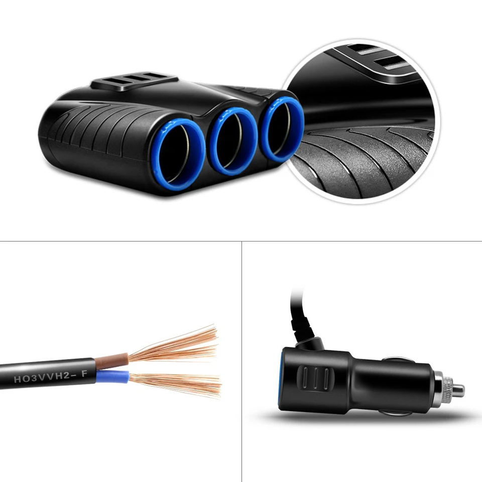 MISYNLON Splitter Accendisigari Auto 3 Prese: 12V Con Interruttori E Fusibile 15A - 5