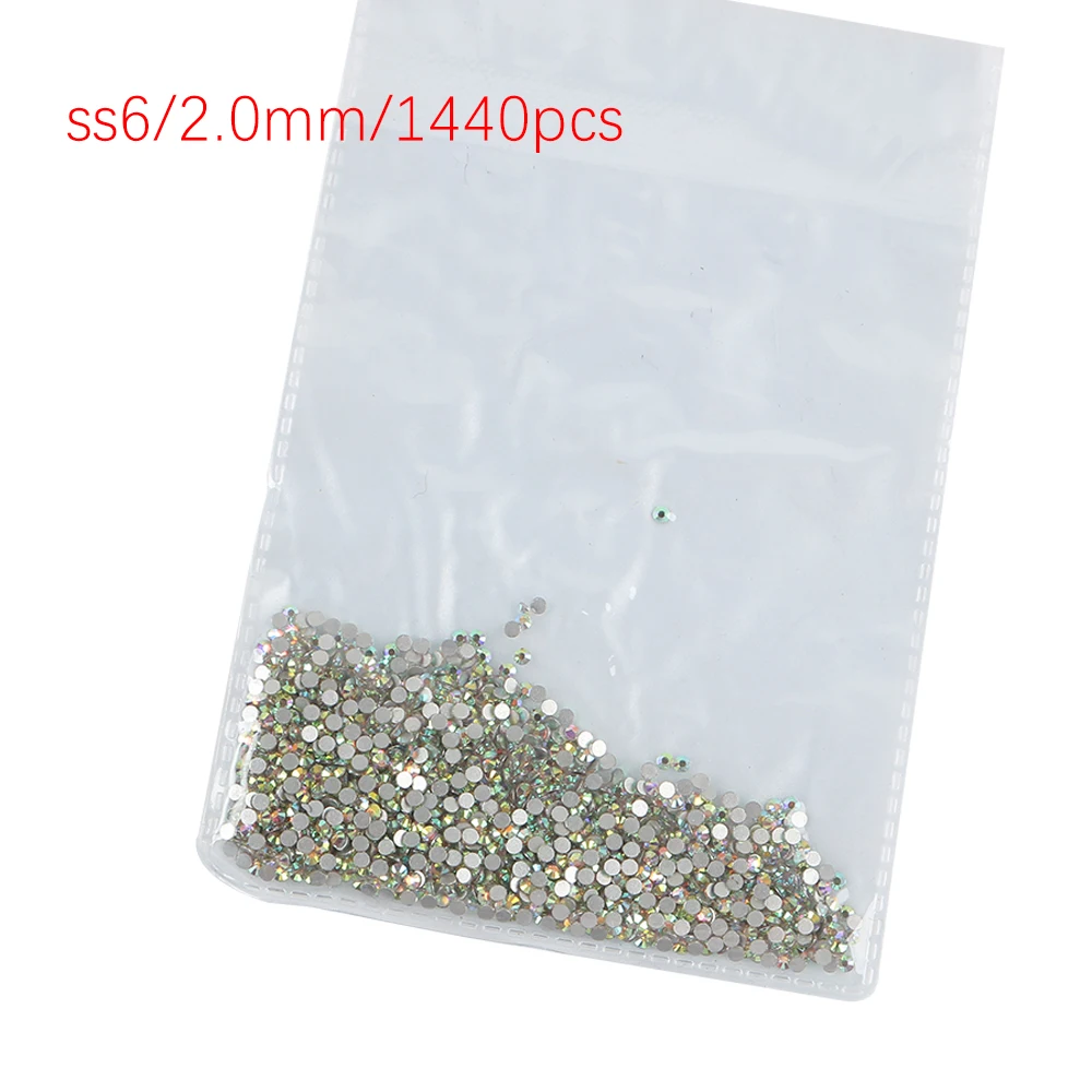 SS3 SS4 SS5 SS6 SS8 1440pcs Clear Crystal AB Golden Back Stones  3D Non HotFix FlatBack Nail Art Rhinestones Decorations 