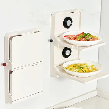 1pc Cucina Pieghevole Rack di Stoccaggio Ventosa A Parete Piatto Alimentare Rack di Stoccaggio Doppio Strato Scaffale Da Cucina Organizzatore Della Cucina 1