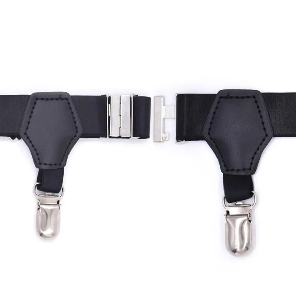 A Pair Men's Black Sock Garters Belt Adjustable Elastic Sock Suspenders Braces Holders Non-slip Duck-Mouth Clips Hold Up