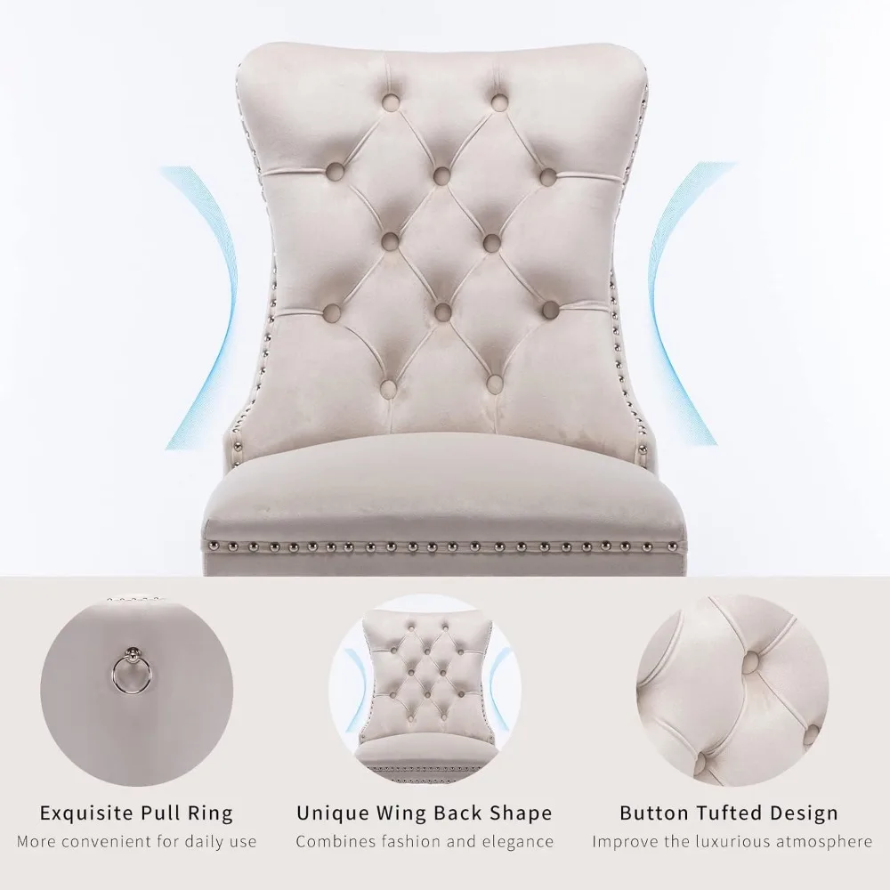 Beige Velvet Dining Chairs Set of 4, Kitchen & Dining Room Chairs Set of 4, Tufted Dining Chairs, Velvet Upholstered 4