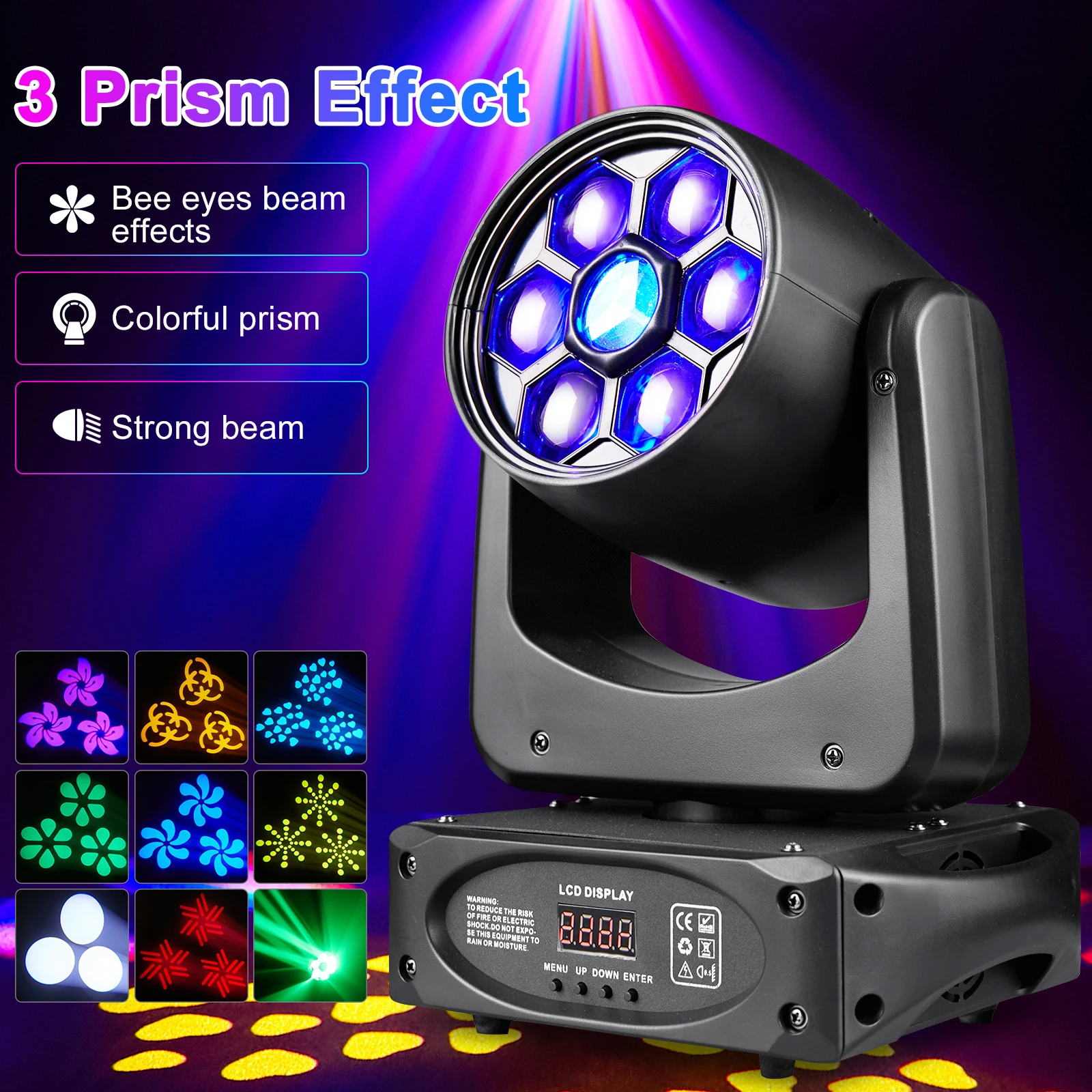 

Somspot Gobo LED Moving Head Light Beam 150W RGBW DMX Stage Light for DJ Disco Holiday Christmas Bar Club Wedding Party