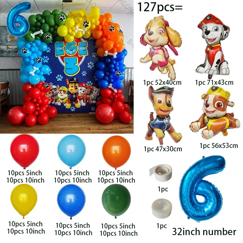 127-teiliges Paw Patrol Themen-Ballonset Blaue Zahlenballons Kindergeburtstag Dekoration Baby Geschenk Party Chase Skye Ballons – Detail 7