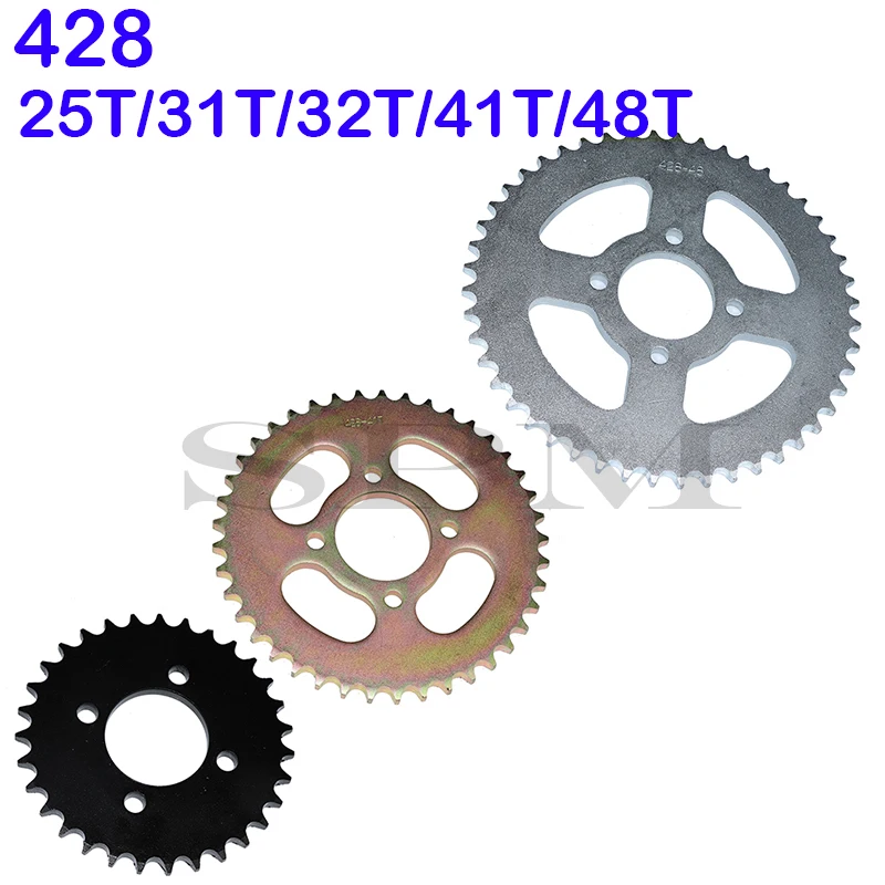 

Задняя звездочка для мотоцикла 25T/31T/32T/37T/41T/48T, цепной диск 428, 48 мм для ATV, Go kart, UTV, багги, тележки для гольфа, аксессуары для квадроциклов
