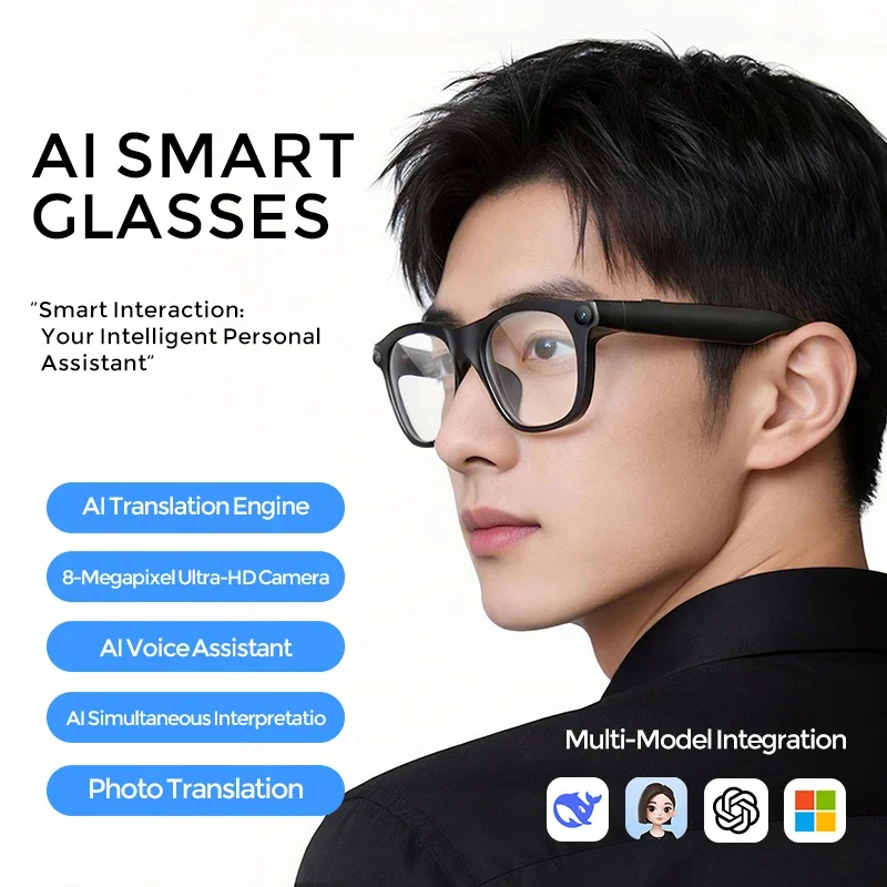 Occhiali Smart AI 4K HD con Fotocamera, Registrazione Video, Riconoscimento Foto AI, Chiamate Bluetooth e Traduzione Vocale - immagine 2