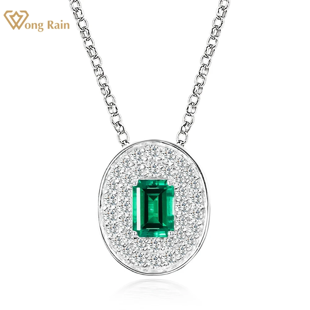 

Wong Rain 925 Sterling Silver 1CT Emerald High Carbon Diamond Gemstone Oval Pendant Necklace For Women Fine Jewelry Wholesale