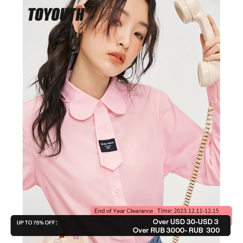

Toyouth Women Shirts 2022 Autumn Long Sleeve Petal Polo Neck Blouse Flower Brooch Pink Purple Chic Casual Streetwear Tops