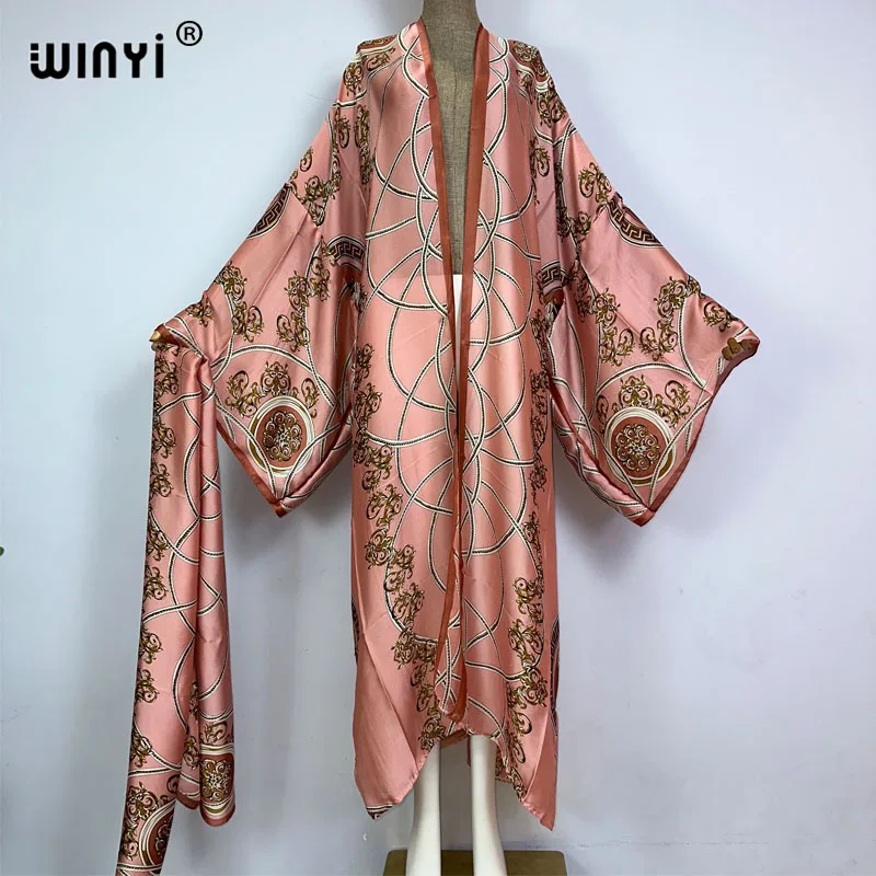 2023 KUWAIT WINYI new Muslim coat Boho Print Self Belted Front Open Long Kimono kaftan Beach Tunic Women Wrap Dresses 6