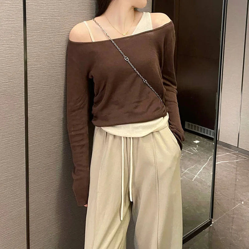 

Hsa 2023 New Fake Two-piece Women Sweater Sweatshirts Streetwear Fashion Pullovers Long Sleeve Sweet Gentle Sweaters Knitted Top