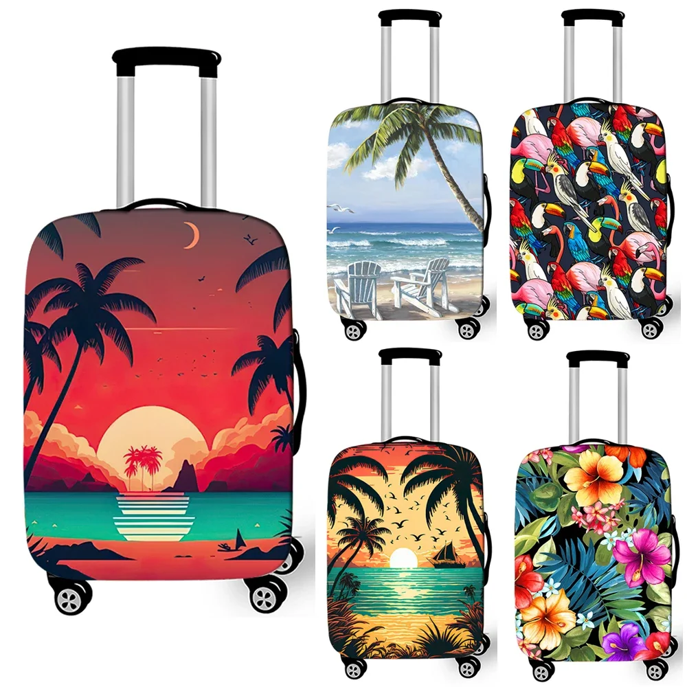 Sunset Coconut Palm Tree Luggage Cover Hawaiian Beach Tropical Flower Elastic Suitcase Cover Anti-dust Trolley Protective
