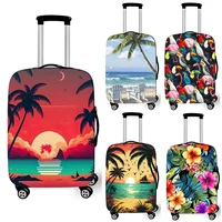 Sunset Coconut Palm Tree Luggage Cover Hawaiian Beach Tropical Flower Elastic Suitcase Cover Anti-dust Trolley Protective Cover 1