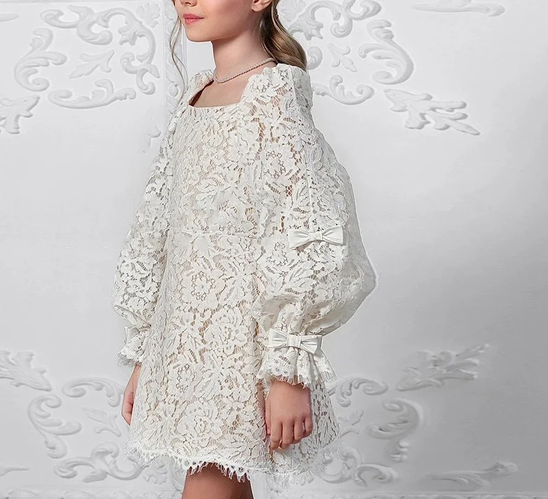 طفلة الأميرة فستان الدانتيل الرضع طفل رضيع خمر فيستدو طويلة الأكمام حفل زفاف مسابقة عيد ميلاد ملابس الطفل 1-12Y